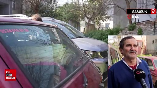 Samsun’da hırsızlardan bıkan esnaf, otomobilini zincire vurdu
