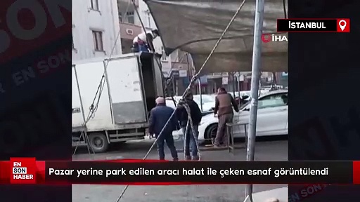 İstanbul’da pazar yerine park eden aracı halat ile çektiler